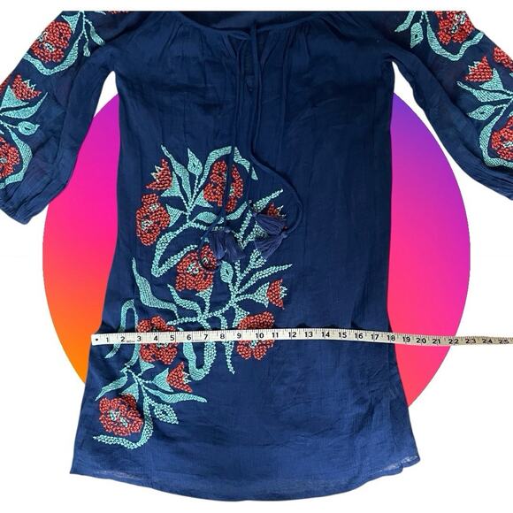 Trina Turk Womens Blue Red Embroidered All Cotton Gauze Shift Dress XS 0 Coverup - Picture 12 of 16